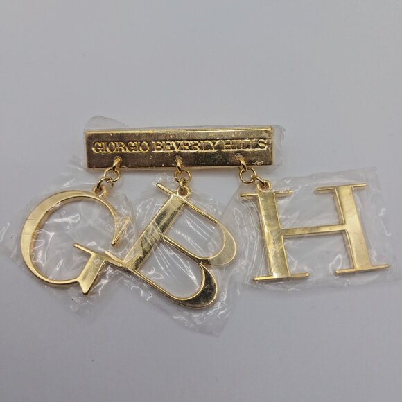 VTG Georgio Beverly Hills GBH Dangling Logo Gold Brooch Pin new wrapped rare - Picture 2 of 4
